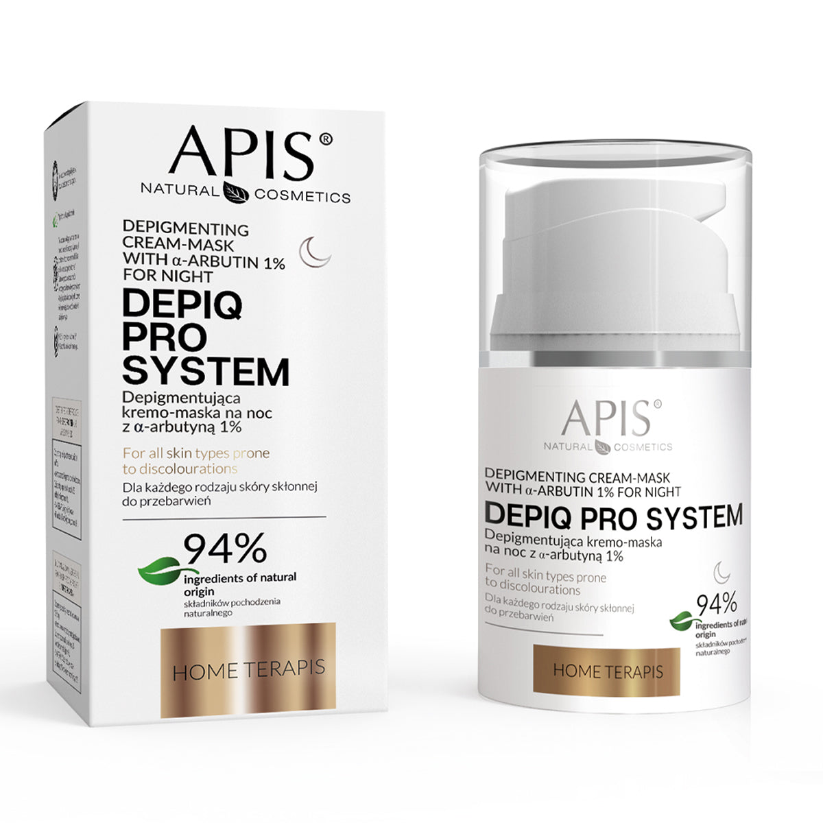APIS DEPIQ PRO SYSTEM Pigmenttiä vähentävä yövoidenaamio α-arbutiinilla 1%, 50 ml