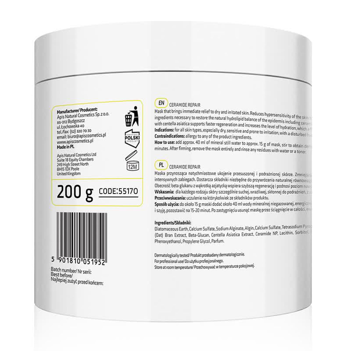 Apis CERAMIDE REPAIR Rauhoittava levänaamio keramideilla ja beetaglukaanilla 200 g