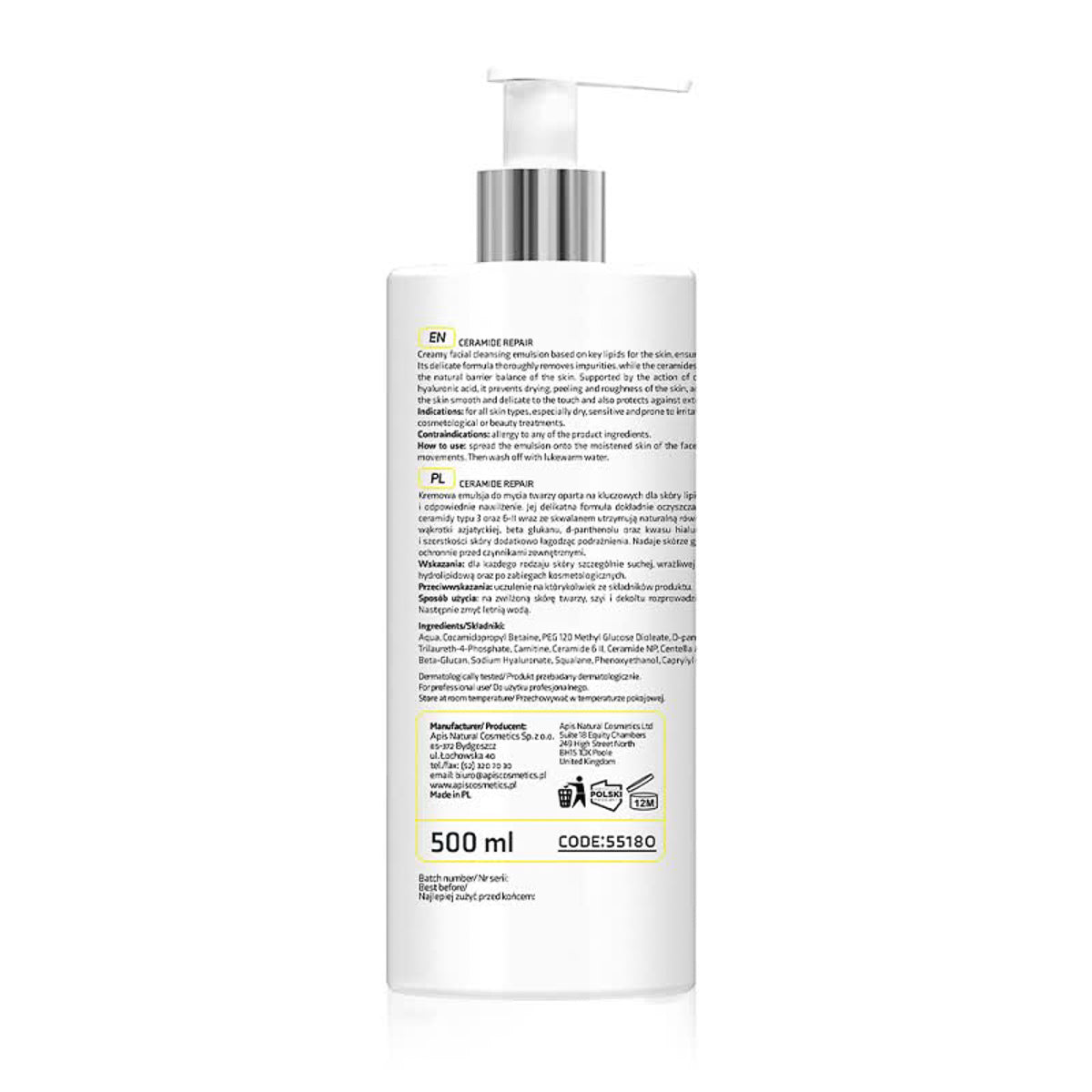 Apis CERAMIDE REPAIR Hellävarainen kasvojenpuhdistusemulsio keramideilla ja beetaglukaanilla 500 ml